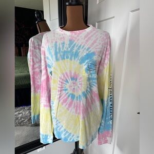 Vineyard Vines Pastel Tie Dye Long Sleeve Whale with Pocket Size S